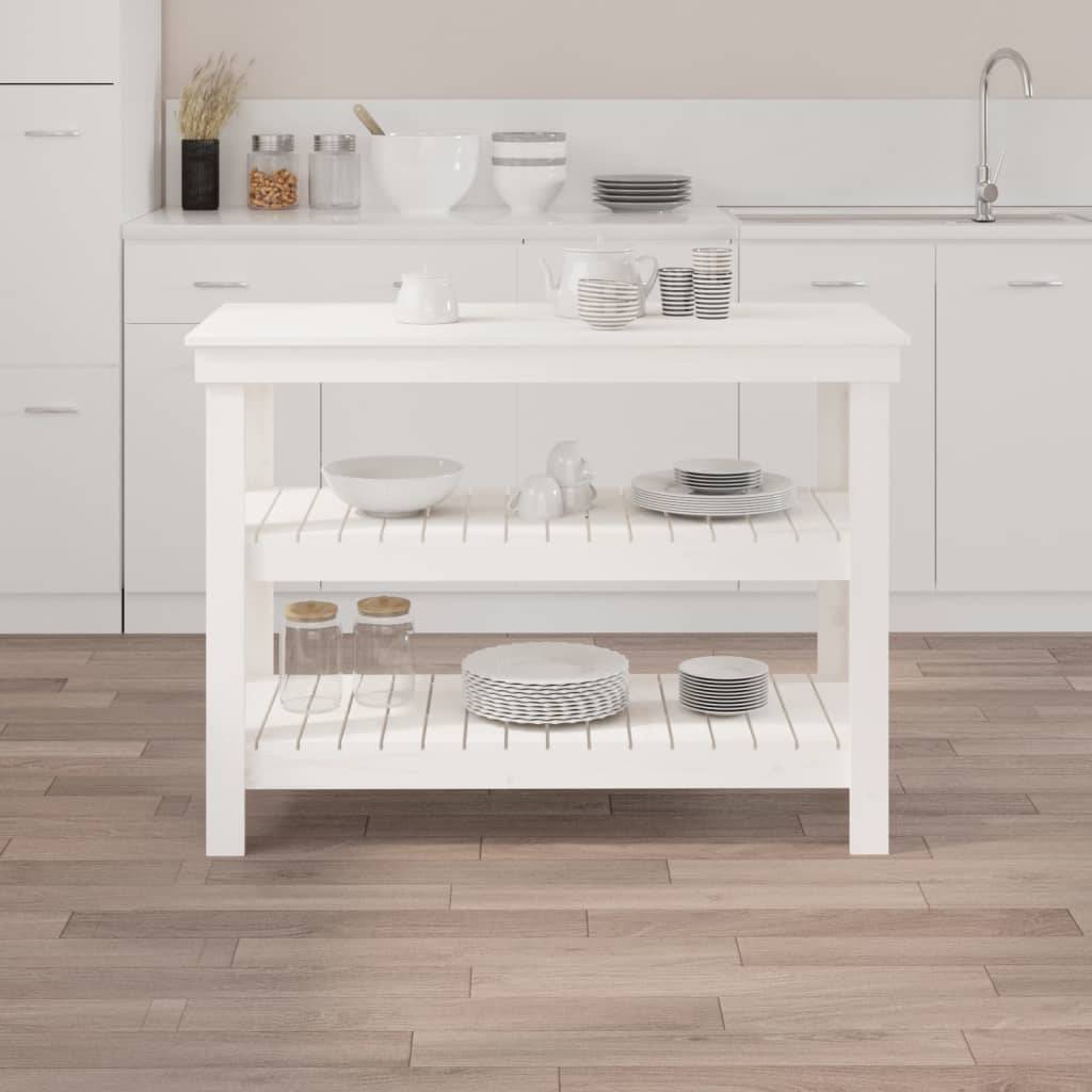 vidaXL Werkbank Weiß 110,5x50x80 cm Massivholz Kiefer