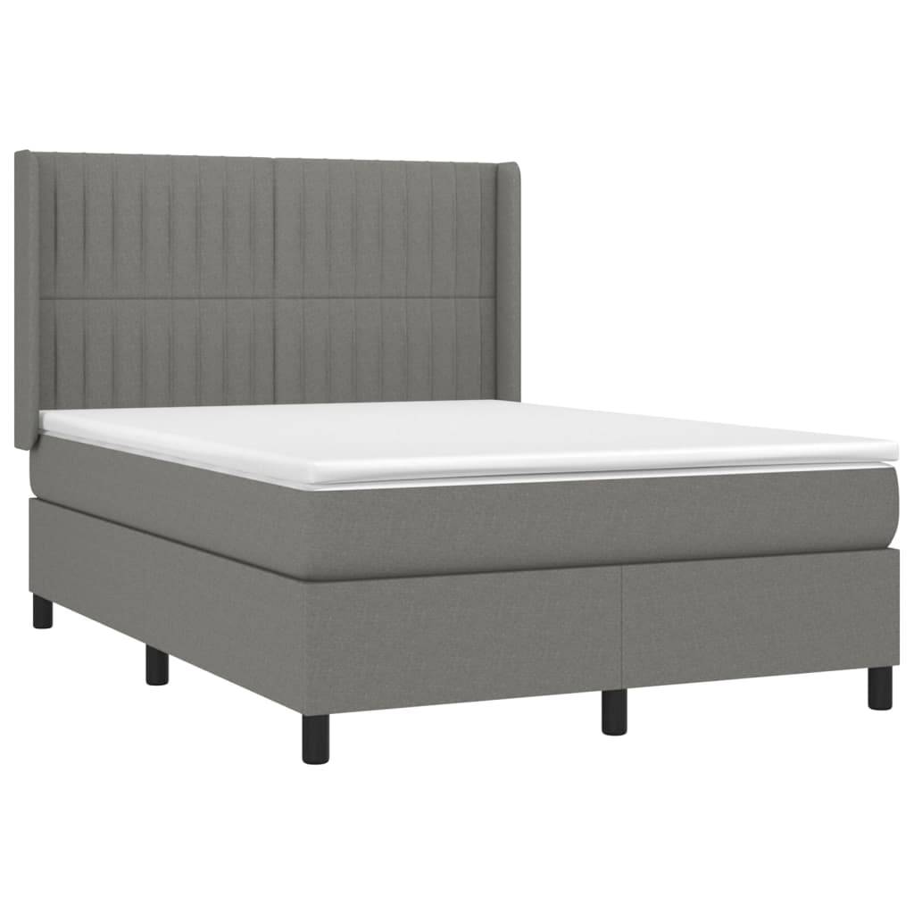 vidaXL Boxspringbett mit Matratze Dunkelgrau 140x190 cm Stoff