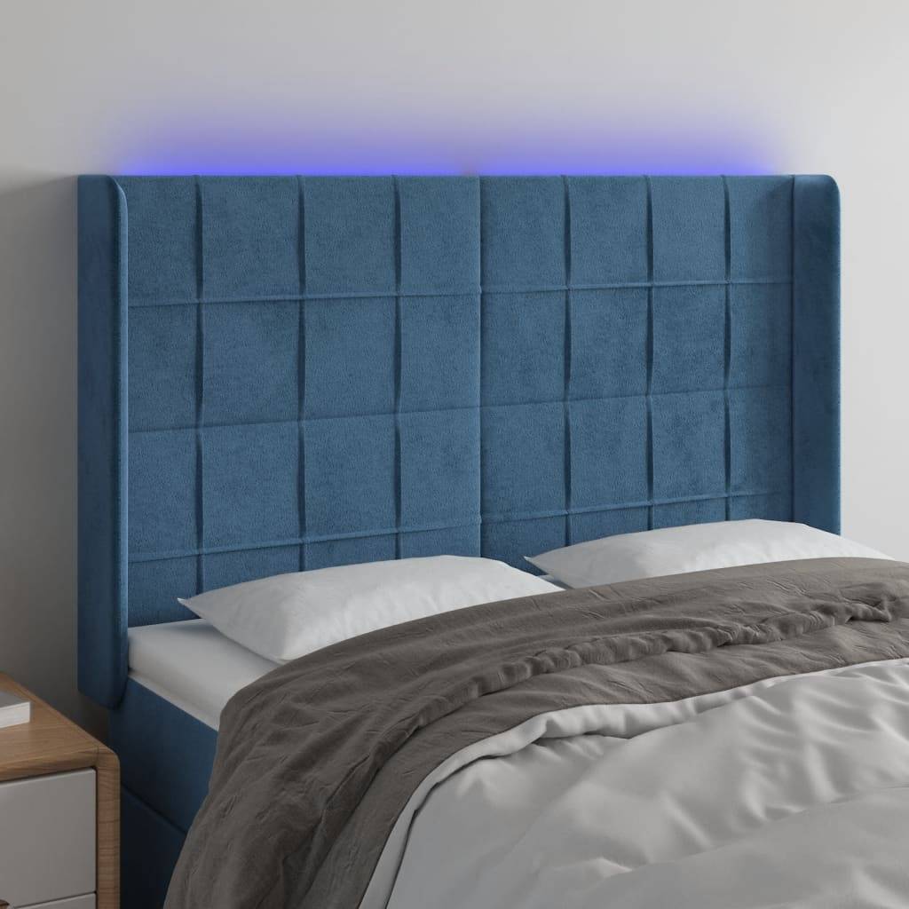 vidaXL LED Kopfteil Dunkelblau 147x16x118/128 cm Samt