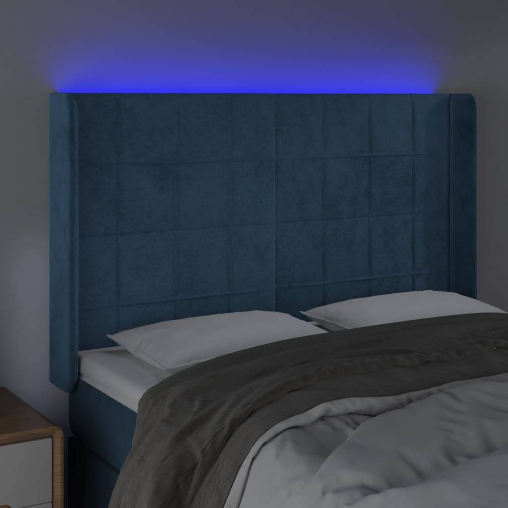 vidaXL LED Kopfteil Dunkelblau 147x16x118/128 cm Samt