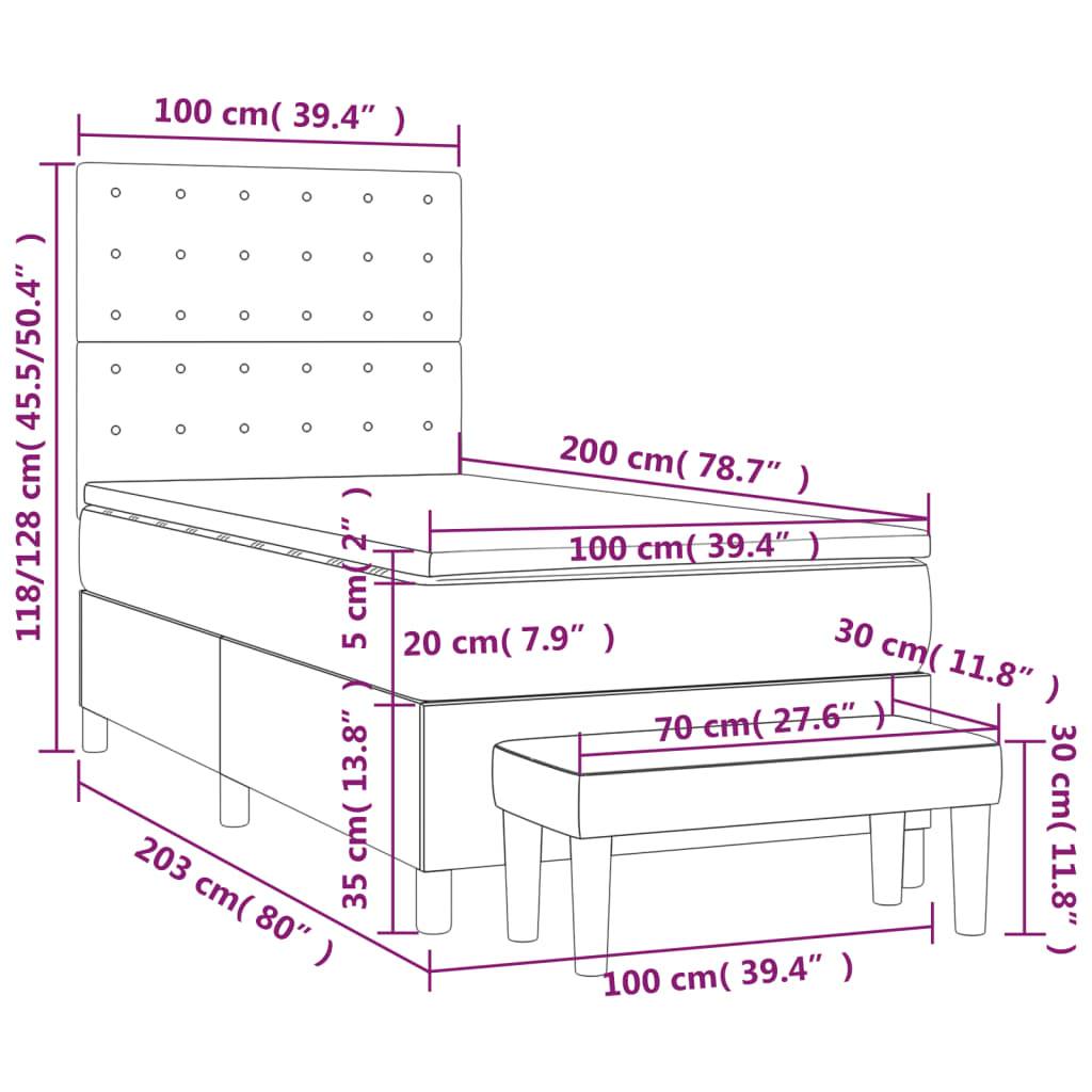 vidaXL Boxspringbett mit Matratze Dunkelgrau 100x200 cm Samt
