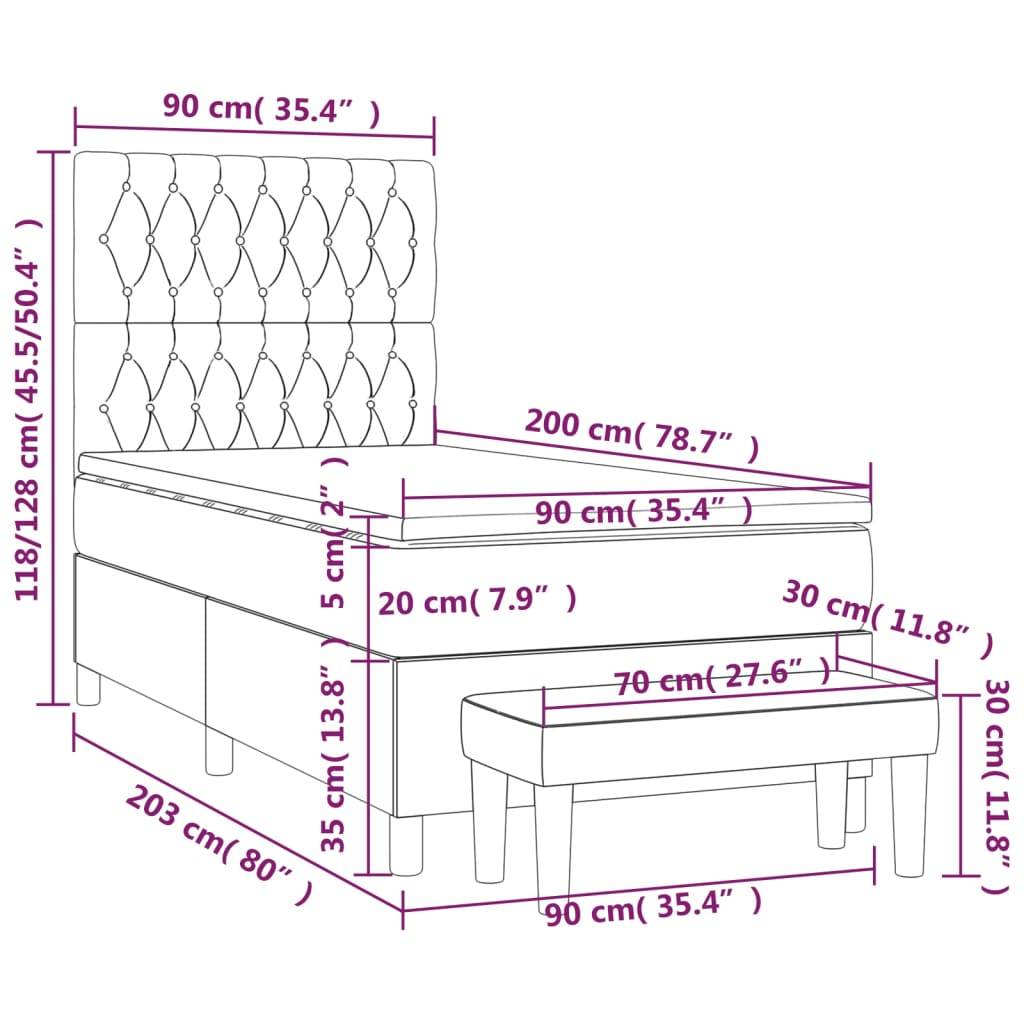 vidaXL Boxspringbett mit Matratze Schwarz 90x200 cm Stoff