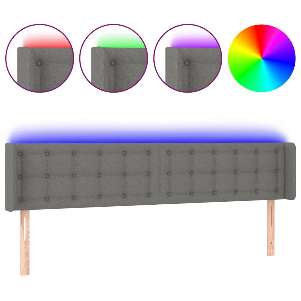 vidaXL LED Kopfteil Dunkelgrau 203x16x78/88 cm Stoff