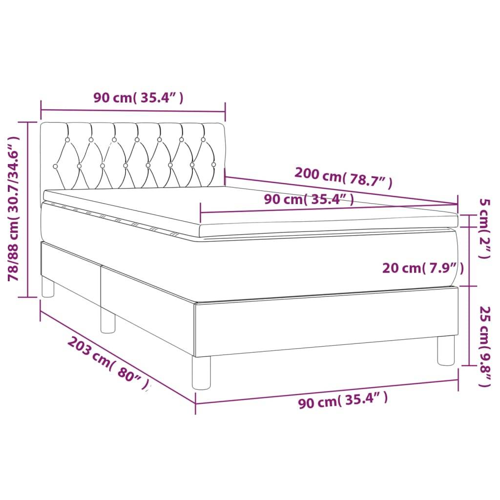vidaXL Boxspringbett mit Matratze Hellgrau 90x200 cm Stoff