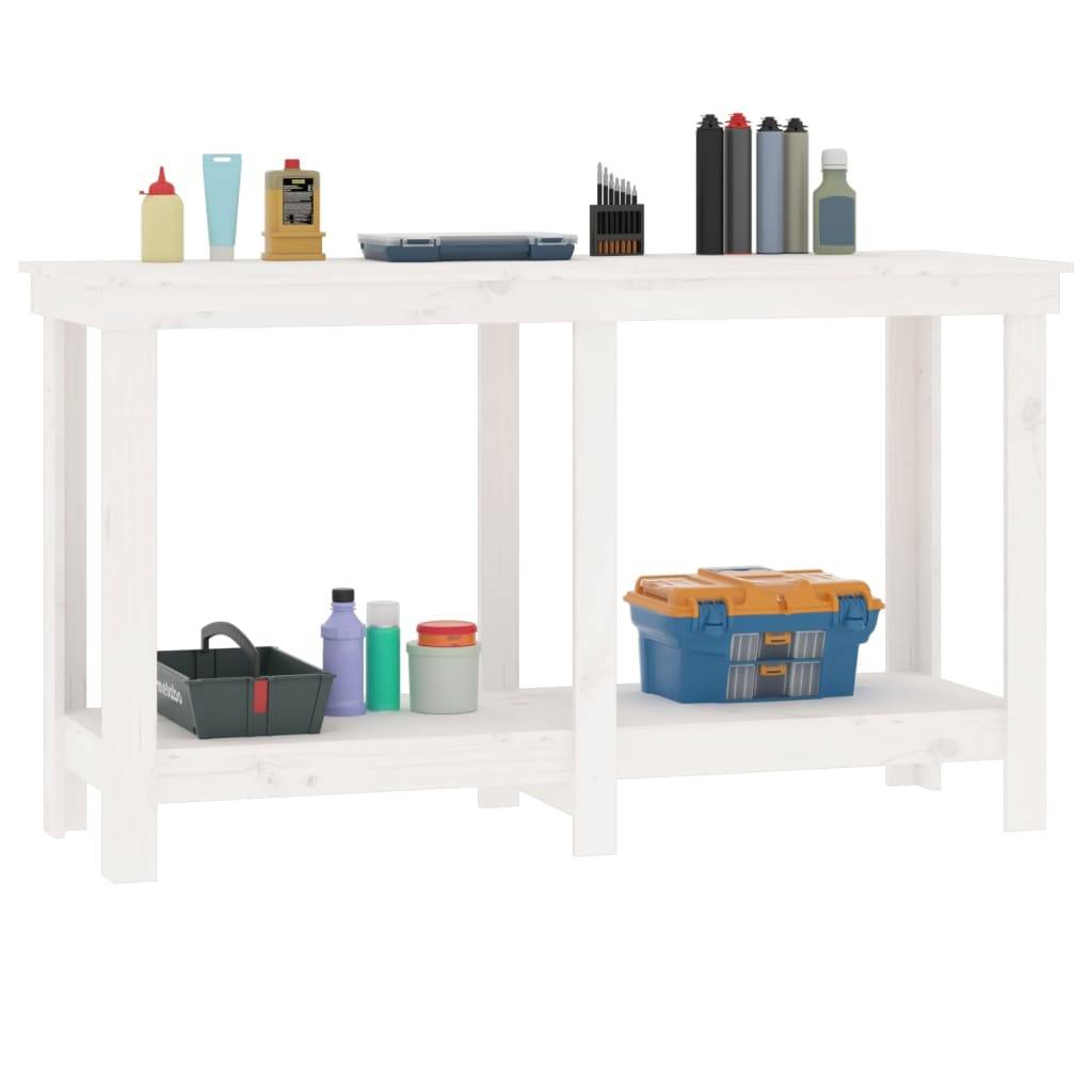 vidaXL Werkbank Weiß 140x50x80 cm Massivholz Kiefer