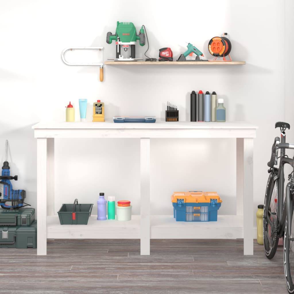 vidaXL Werkbank Weiß 140x50x80 cm Massivholz Kiefer
