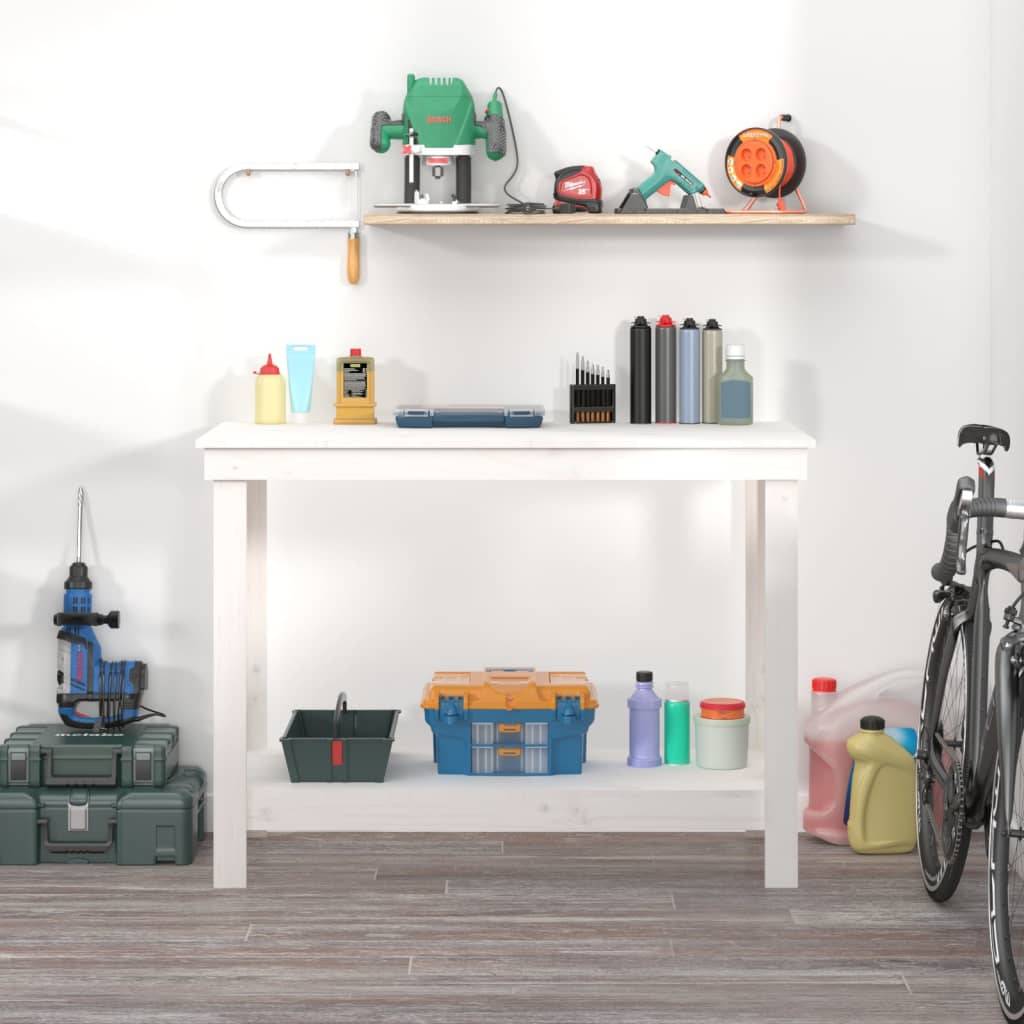 vidaXL Werkbank Weiß 110x50x80 cm Massivholz Kiefer