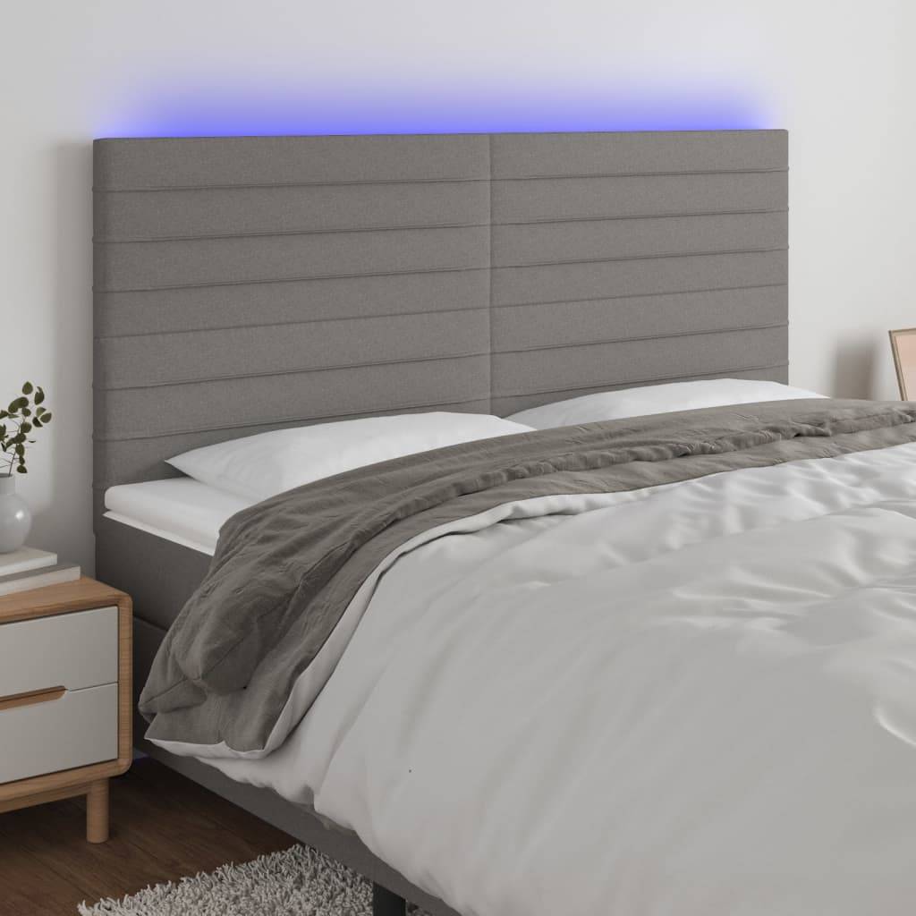 vidaXL LED Kopfteil Dunkelgrau 180x5x118/128 cm Stoff
