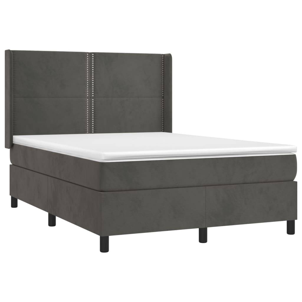 vidaXL Boxspringbett mit Matratze &amp; LED Dunkelgrau 140x190 cm Samt