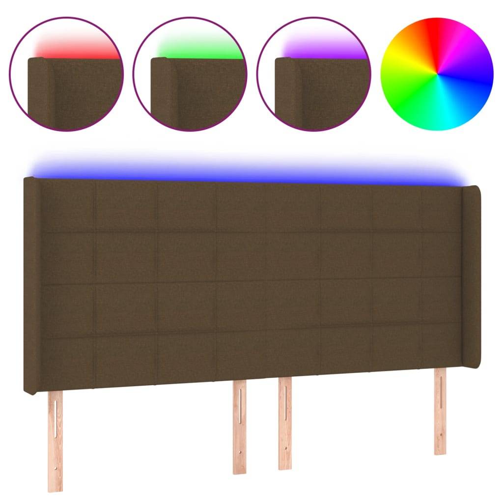 vidaXL LED Kopfteil Dunkelbraun 203x16x118/128 cm Stoff