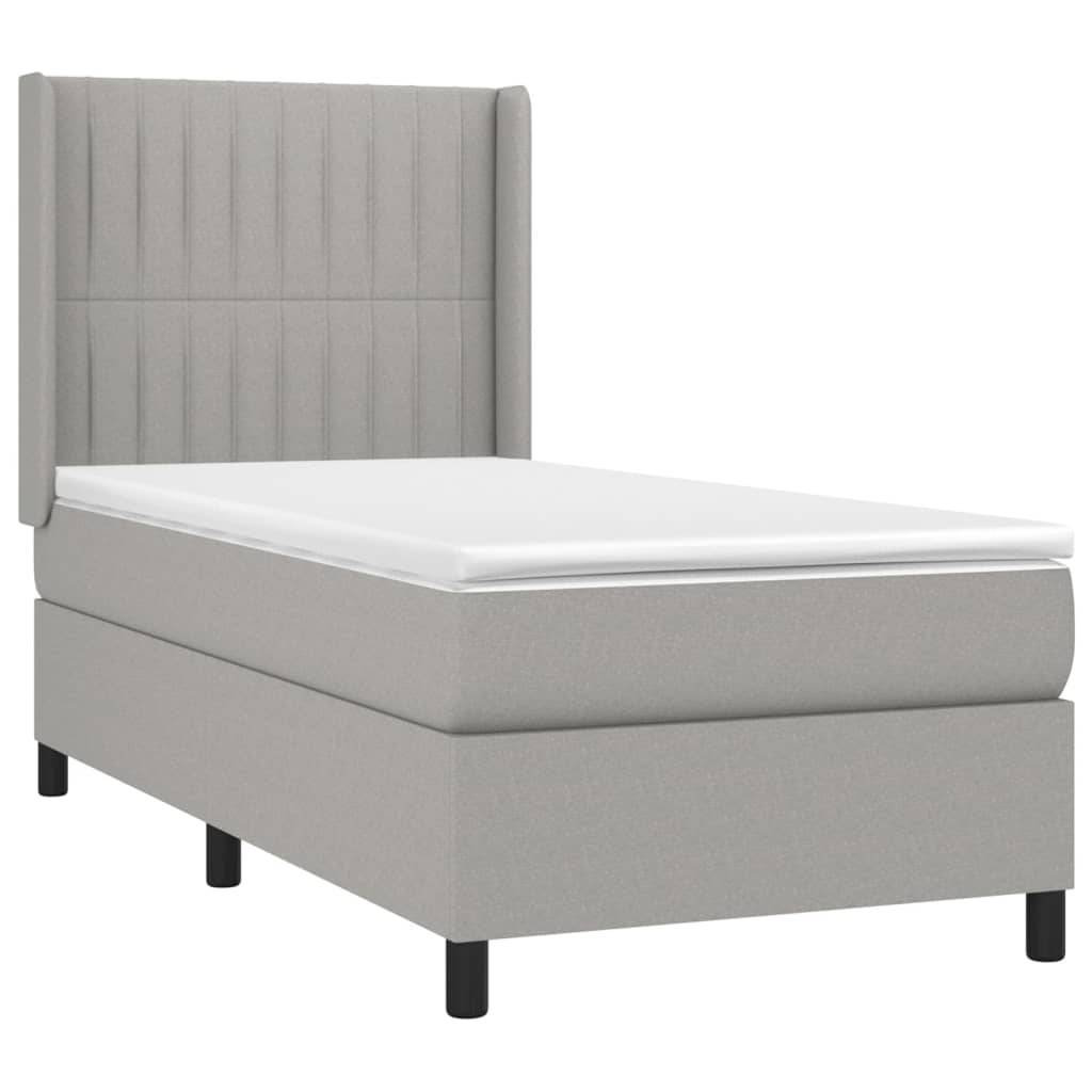 vidaXL Boxspringbett mit Matratze &amp; LED Hellgrau 100x200 cm Stoff