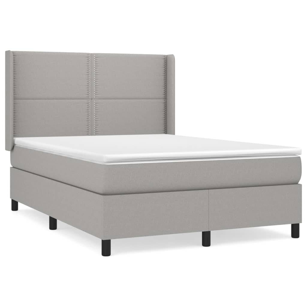 vidaXL Boxspringbett mit Matratze Hellgrau 140x200 cm Stoff