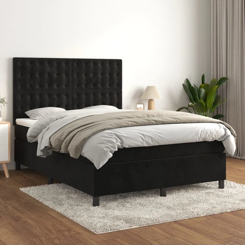vidaXL Boxspringbett mit Matratze Schwarz 140x190 cm Samt vidaXL Boxspringbett mit Matratze Schwarz 140x190 cm Samt