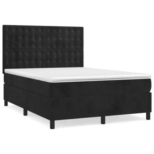 vidaXL Boxspringbett mit Matratze Schwarz 140x190 cm Samt vidaXL Boxspringbett mit Matratze Schwarz 140x190 cm Samt