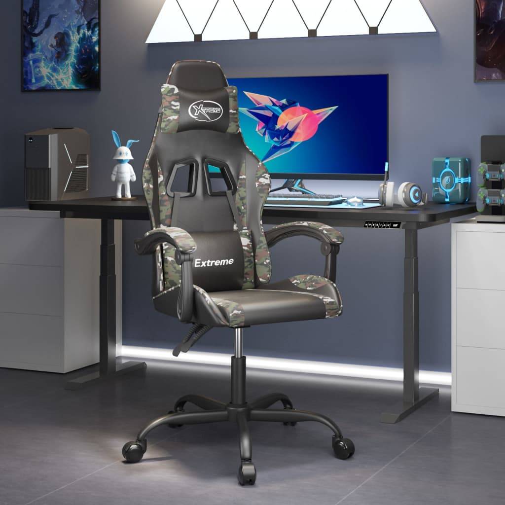 vidaXL Gaming-Stuhl Drehbar Schwarz und Tarnfarben Kunstleder