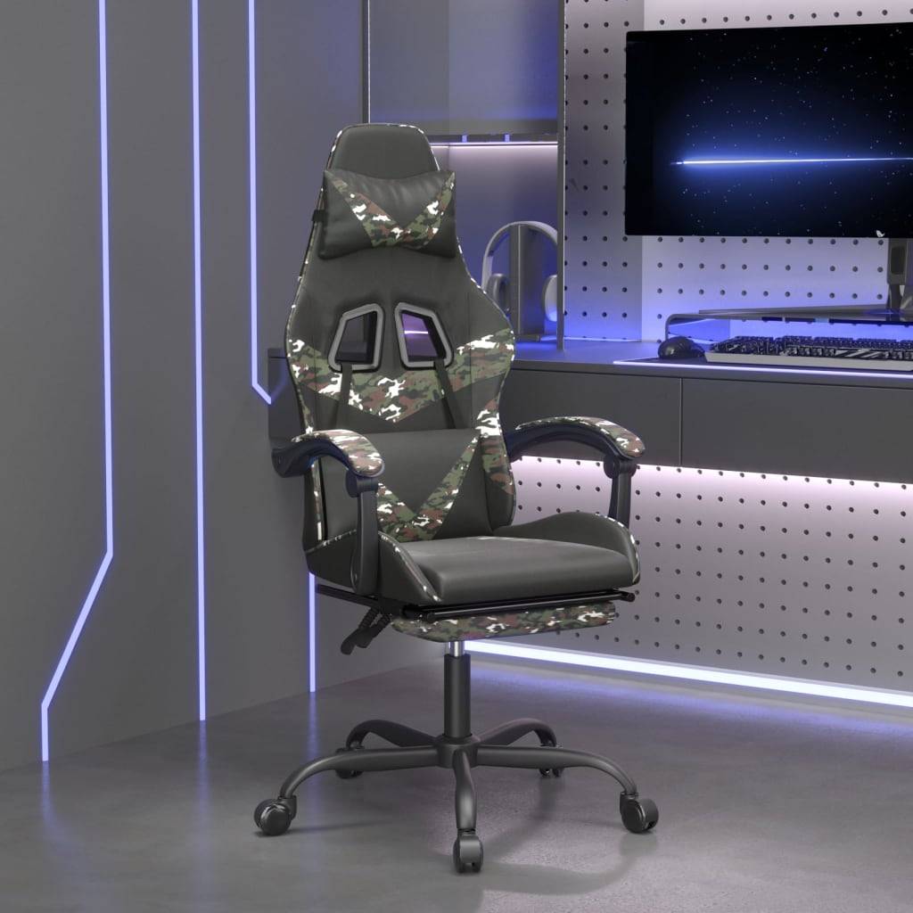 vidaXL Gaming-Stuhl mit Fußstütze Schwarz und Tarnfarben Kunstleder