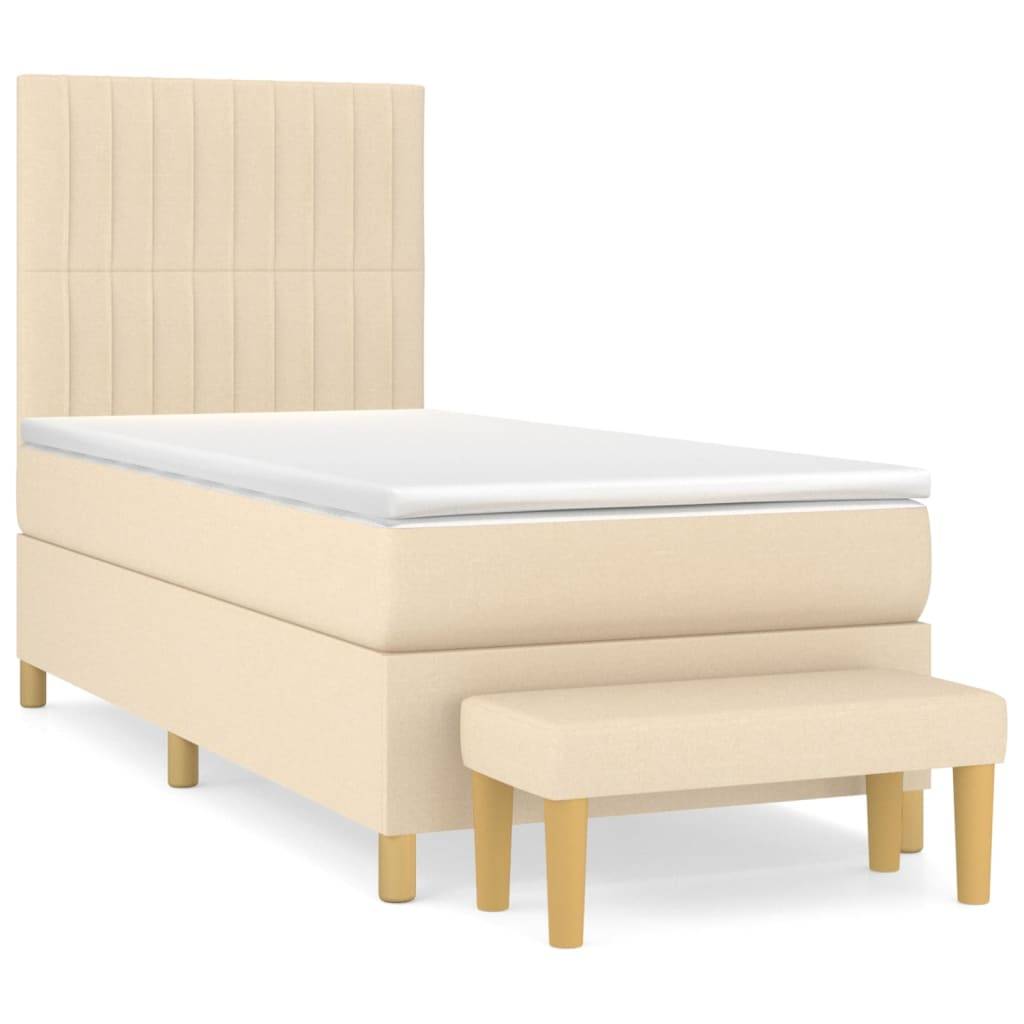 vidaXL Boxspringbett mit Matratze Creme 90x200 cm Stoff