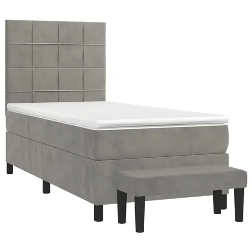 vidaXL Boxspringbett mit Matratze Hellgrau 100x200 cm Samt vidaXL Boxspringbett mit Matratze Hellgrau 100x200 cm Samt