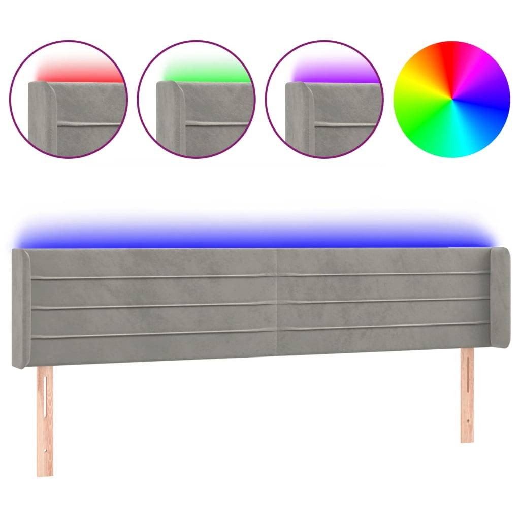 vidaXL LED Kopfteil Hellgrau 163x16x78/88 cm Samt
