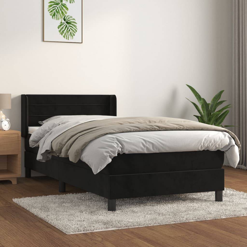 vidaXL Boxspringbett mit Matratze Schwarz 90x200 cm Samt