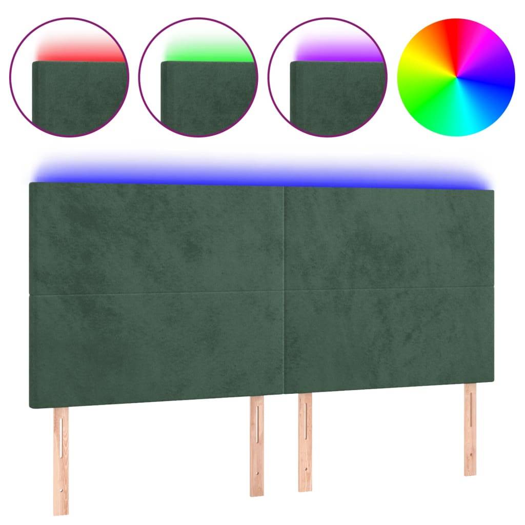 vidaXL LED Kopfteil Dunkelgrün 200x5x118/128 cm Samt