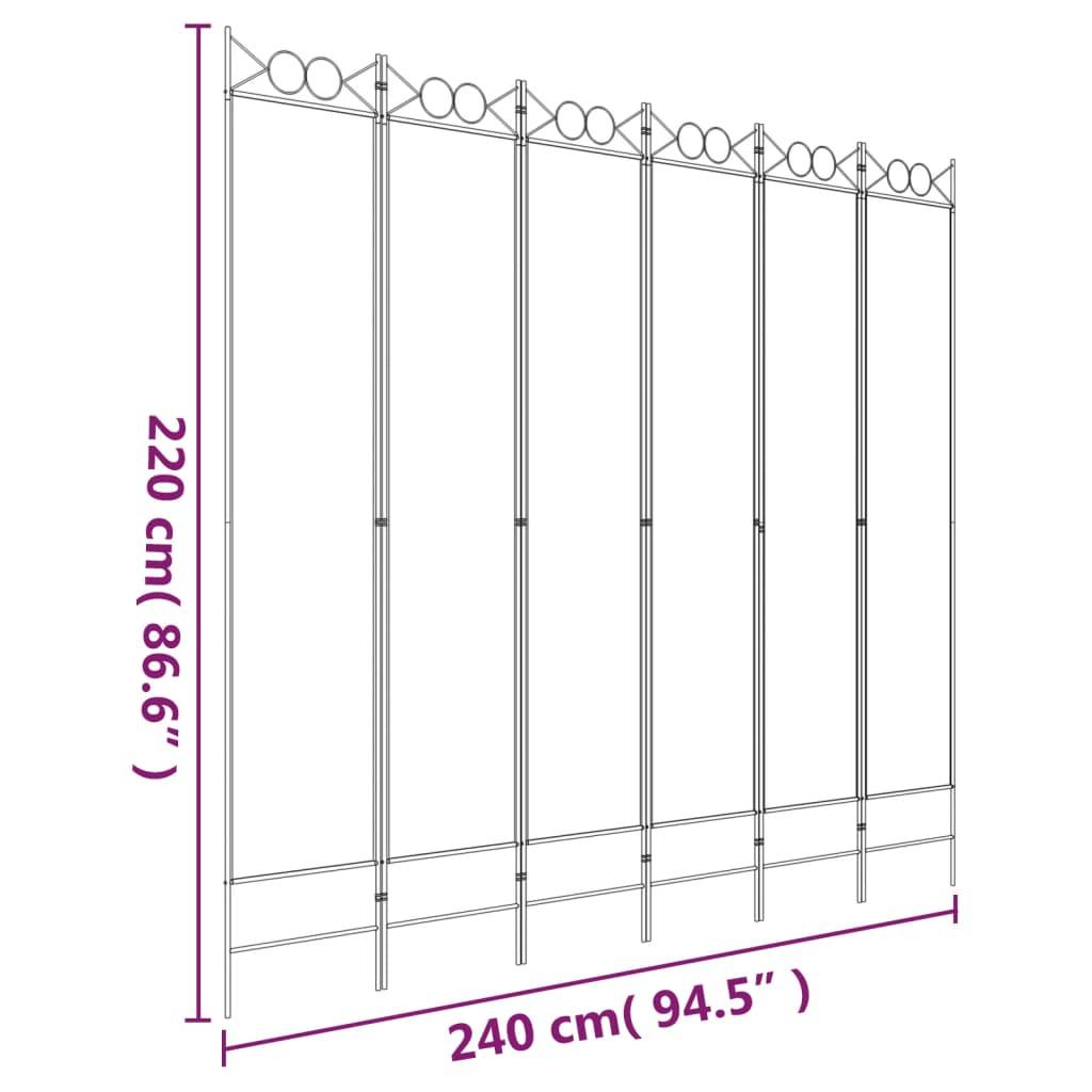 vidaXL 6-tlg. Paravent Braun 200x220 cm Stoff
