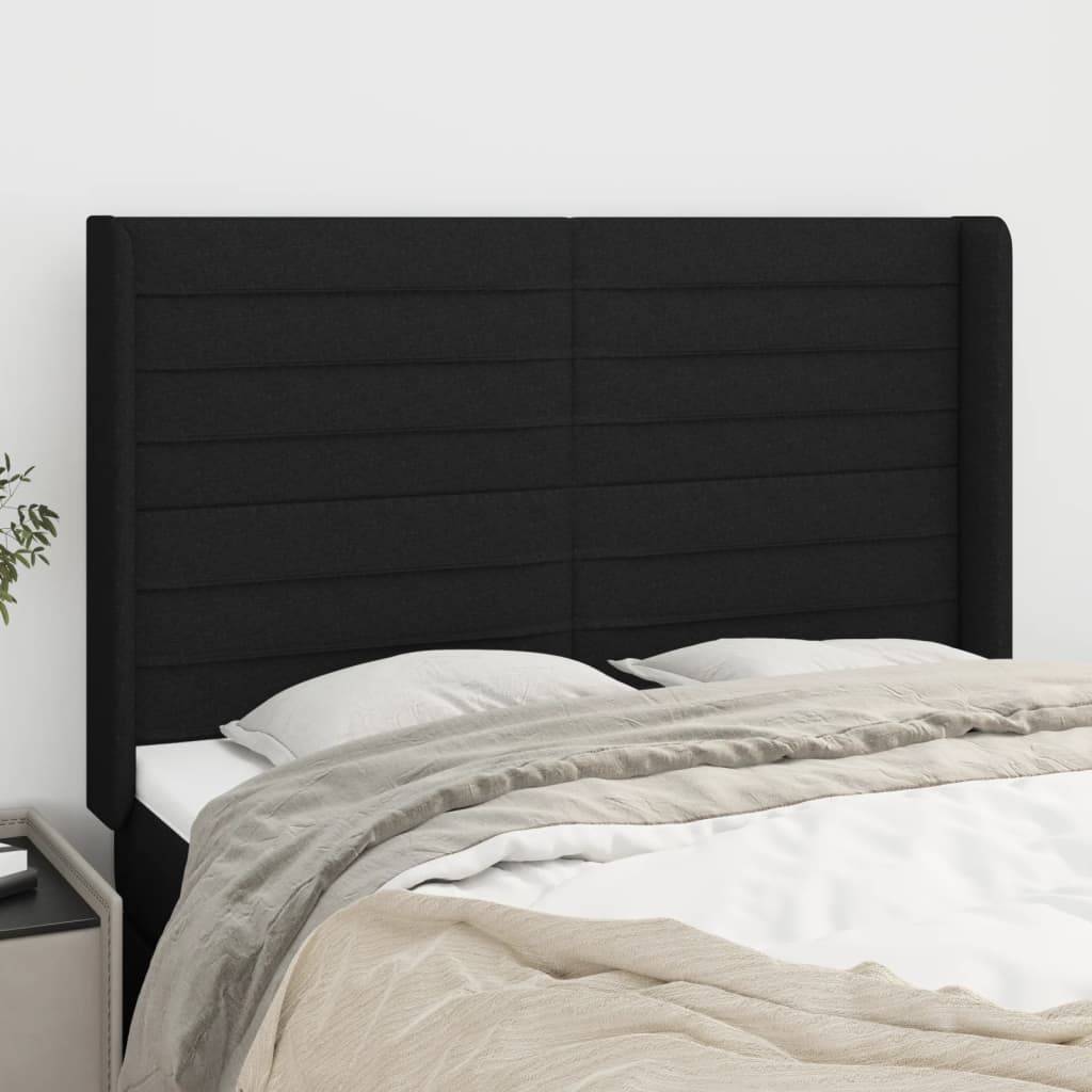 vidaXL Kopfteil mit Ohren Schwarz 147x16x118/128 cm Stoff