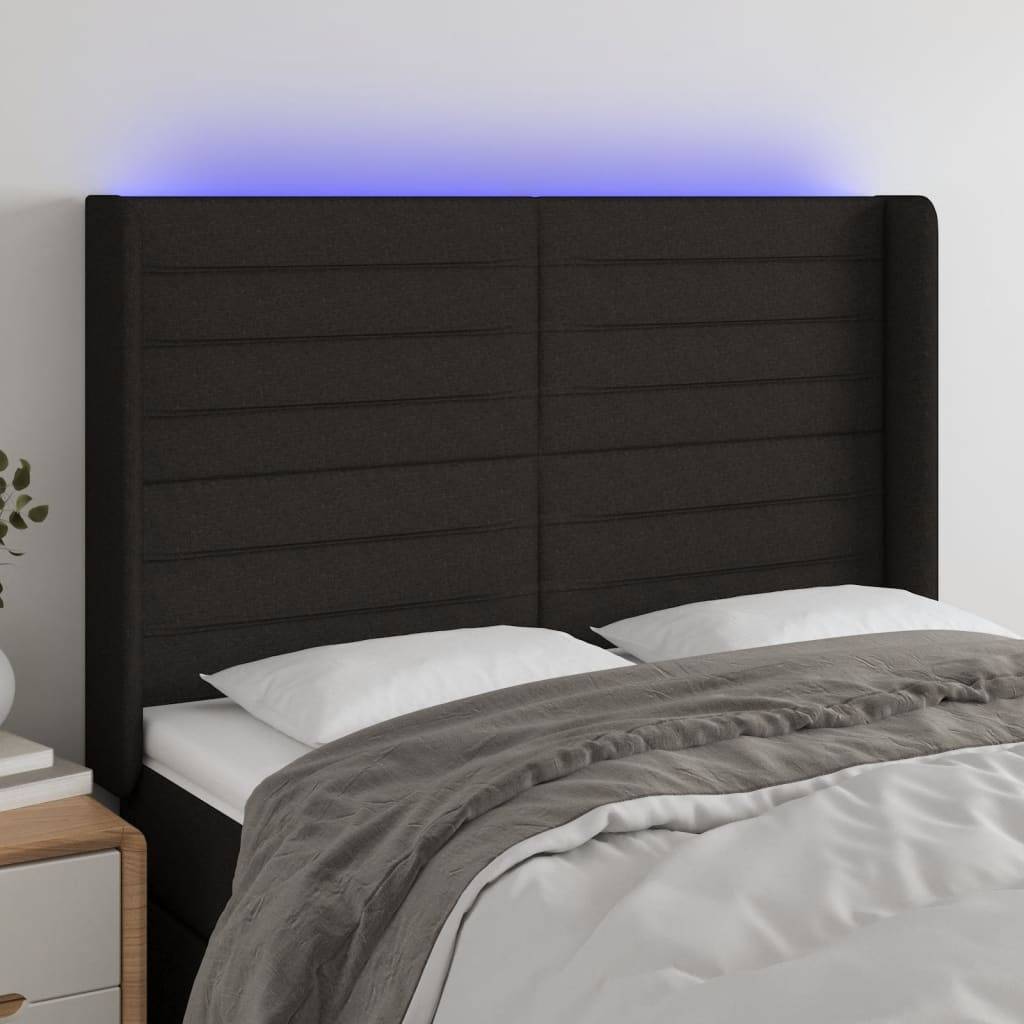 vidaXL LED Kopfteil Schwarz 147x16x118/128 cm Stoff