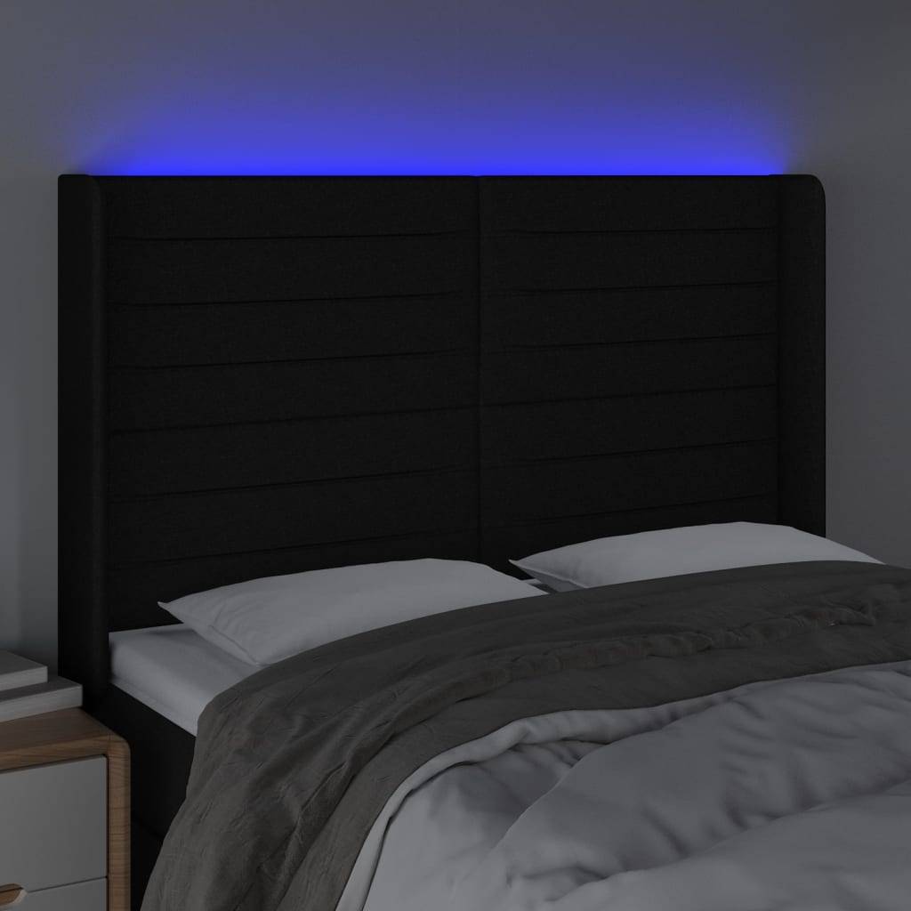 vidaXL LED Kopfteil Schwarz 147x16x118/128 cm Stoff