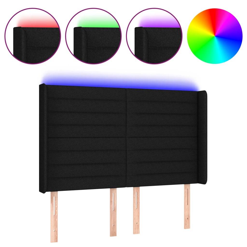 vidaXL LED Kopfteil Schwarz 147x16x118/128 cm Stoff
