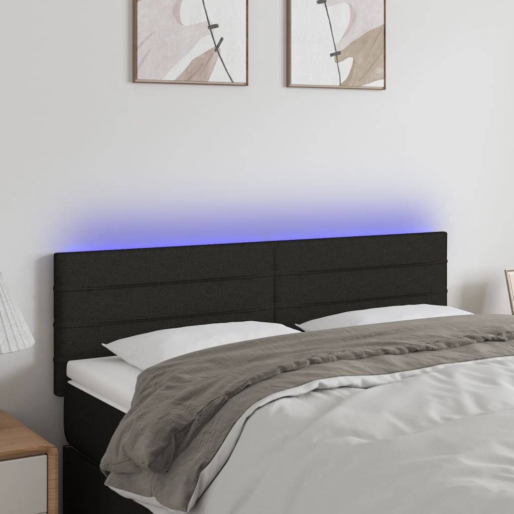 vidaXL LED Kopfteil Schwarz 144x5x78/88 cm Stoff