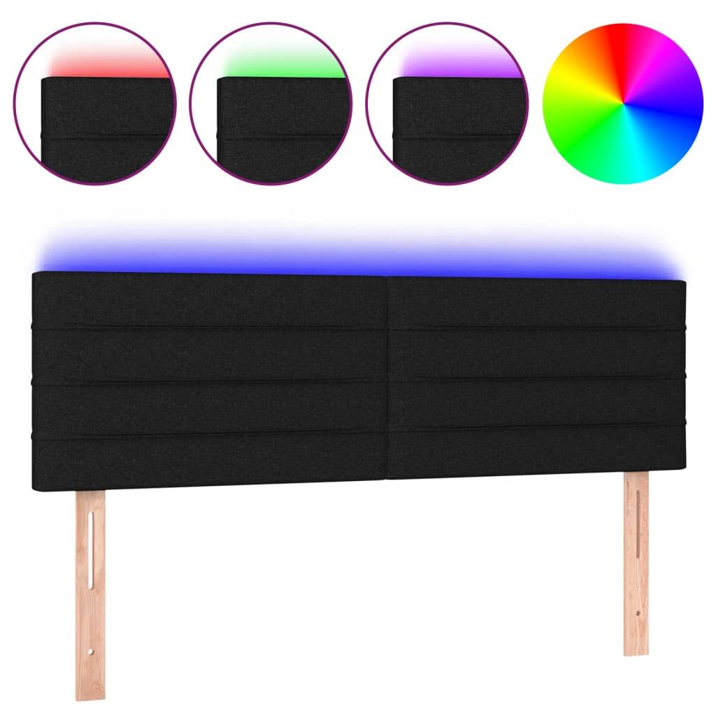 vidaXL LED Kopfteil Schwarz 144x5x78/88 cm Stoff