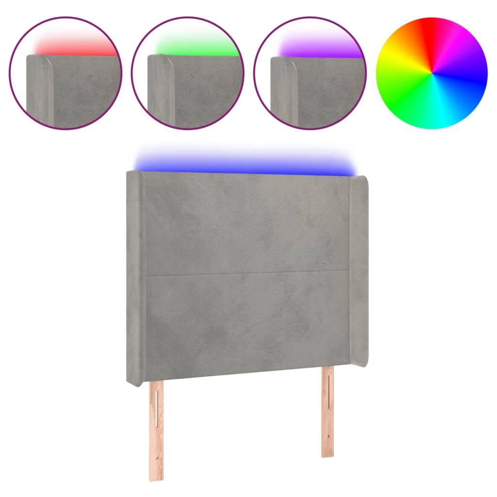 vidaXL LED Kopfteil Hellgrau 83x16x118/128 cm Samt