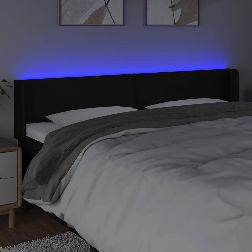 vidaXL LED Kopfteil Schwarz 183x16x78/88 cm Stoff