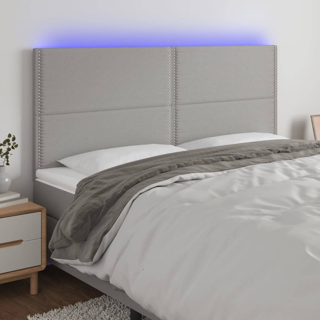 vidaXL LED Kopfteil Hellgrau 200x5x118/128 cm Stoff