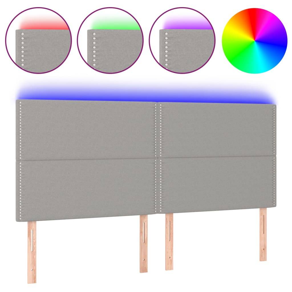 vidaXL LED Kopfteil Hellgrau 200x5x118/128 cm Stoff