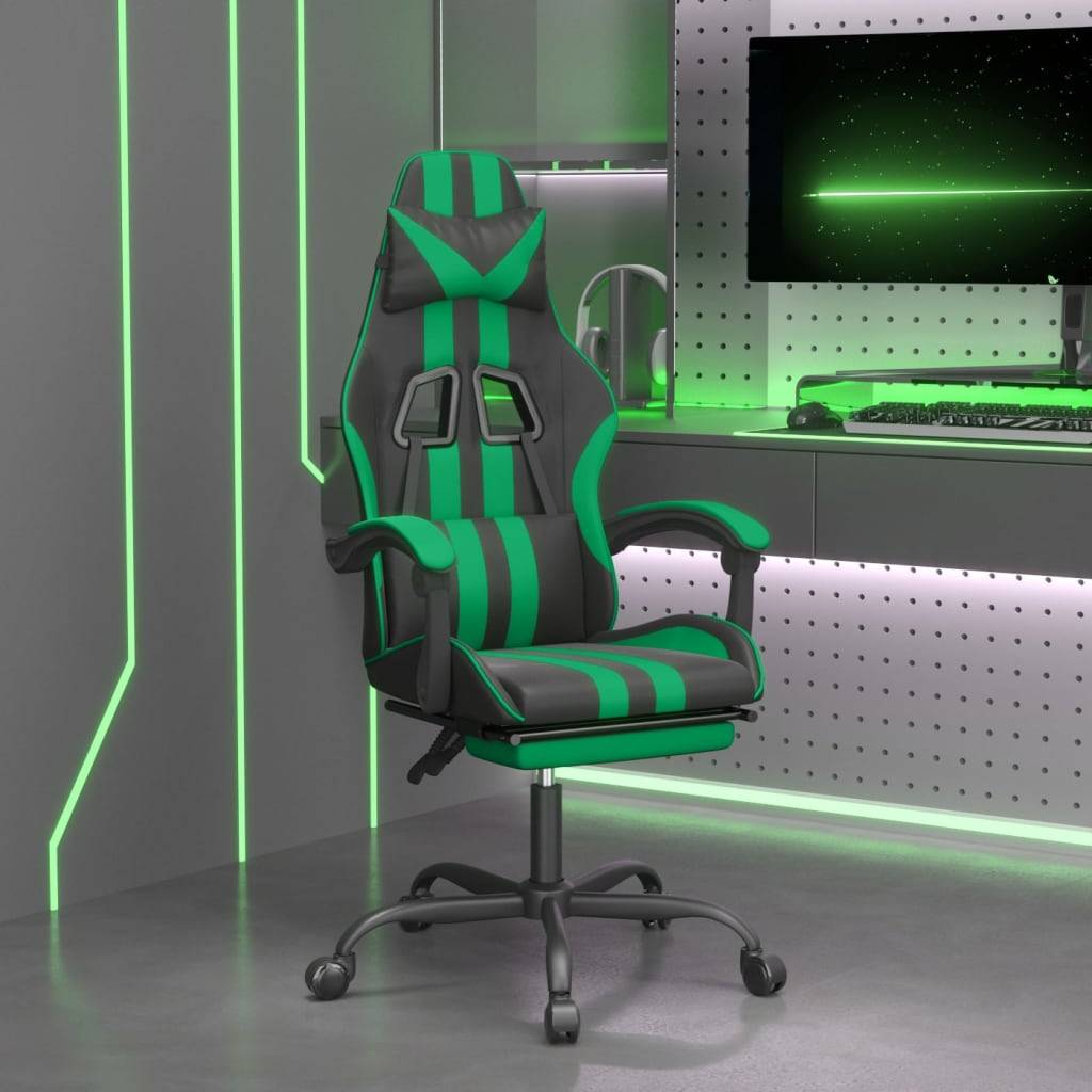 vidaXL Gaming-Stuhl mit Fußstütze Schwarz und Grün Kunstleder