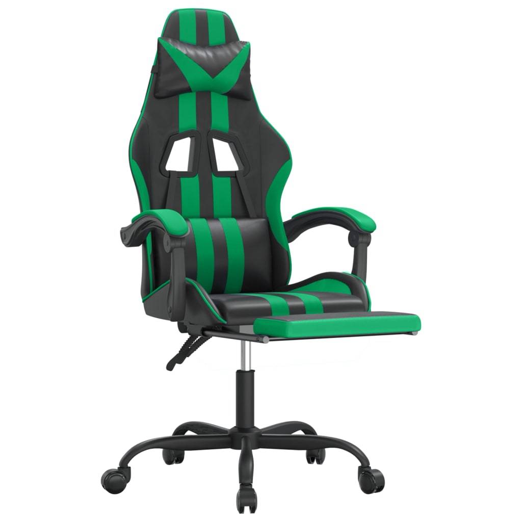 vidaXL Gaming-Stuhl mit Fußstütze Schwarz und Grün Kunstleder