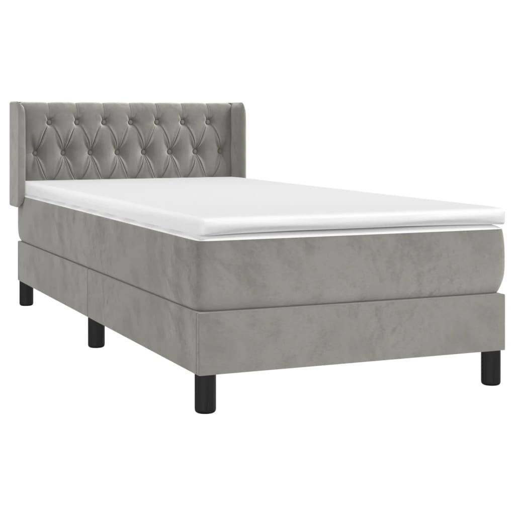 vidaXL Boxspringbett mit Matratze Hellgrau 90x200 cm Samt