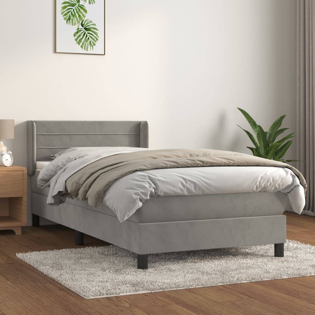 vidaXL Boxspringbett mit Matratze Hellgrau 100x200 cm Samt