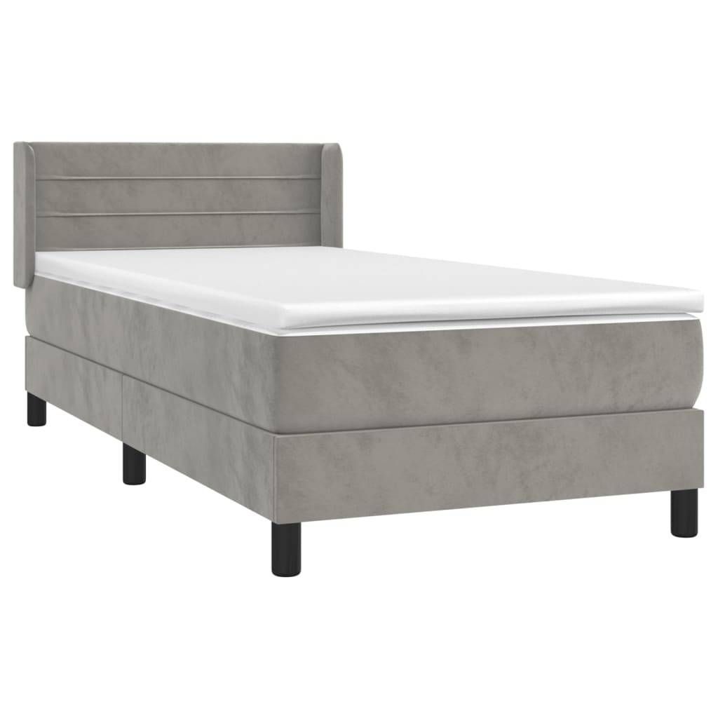 vidaXL Boxspringbett mit Matratze Hellgrau 100x200 cm Samt