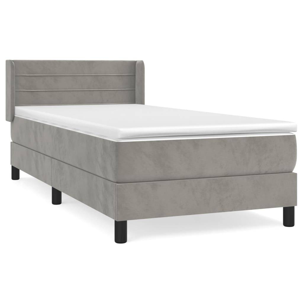 vidaXL Boxspringbett mit Matratze Hellgrau 90x200 cm Samt