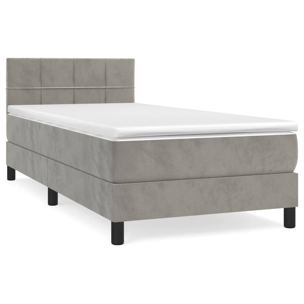 vidaXL Boxspringbett mit Matratze Hellgrau 80x200 cm Samt