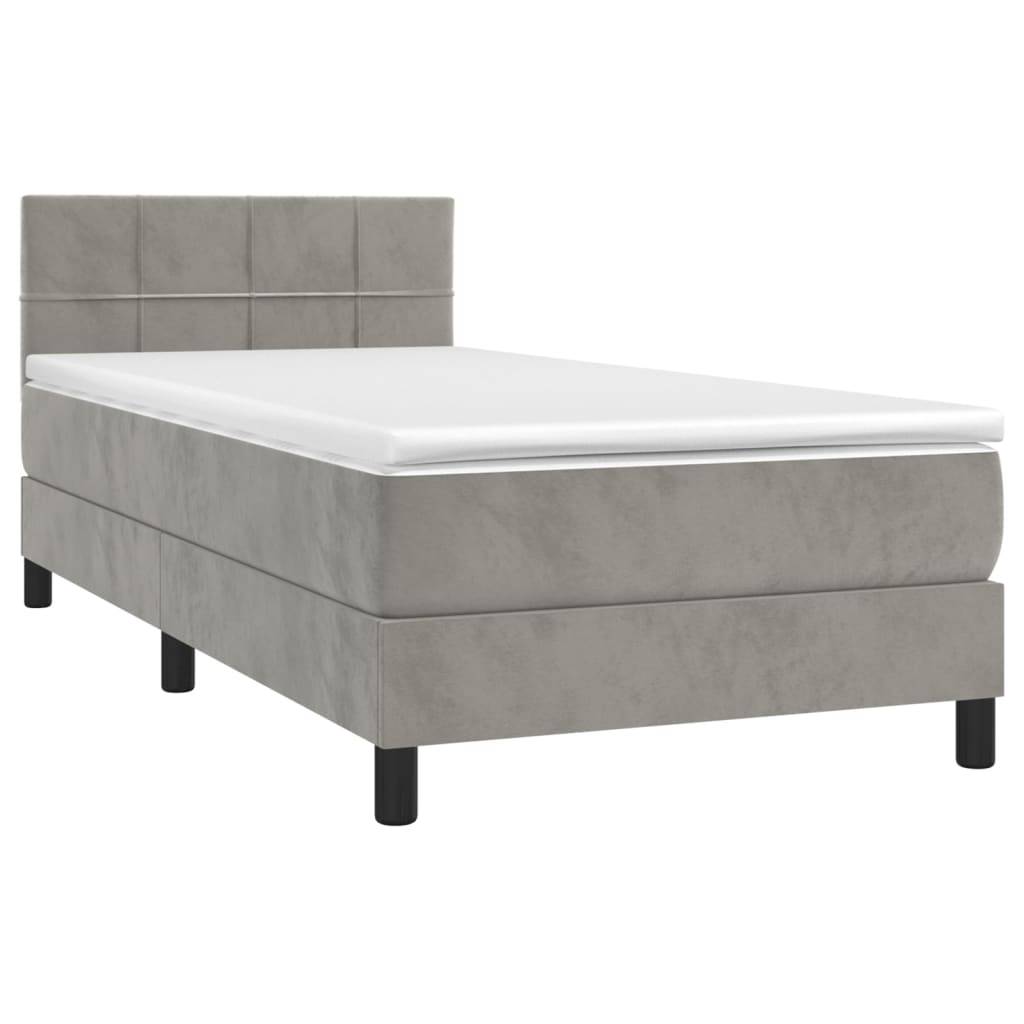 vidaXL Boxspringbett mit Matratze & LED Hellgrau 100x200 cm Samt
