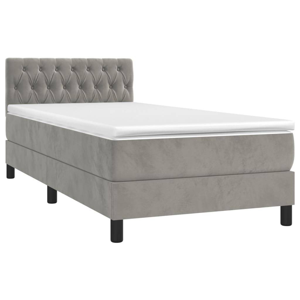 vidaXL Boxspringbett mit Matratze & LED Hellgrau 90x190 cm Samt
