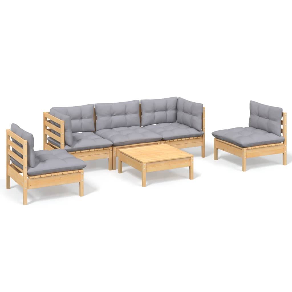 vidaXL 6-tlg. Garten-Lounge-Set mit Grauen Kissen Kiefer Massivholz