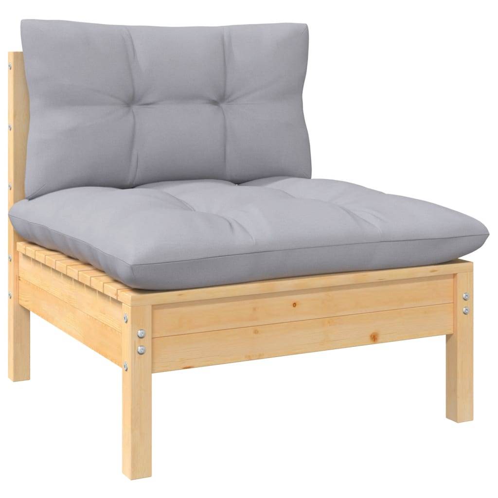 vidaXL 14-tlg. Garten-Lounge-Set mit Grauen Kissen Kiefer Massivholz