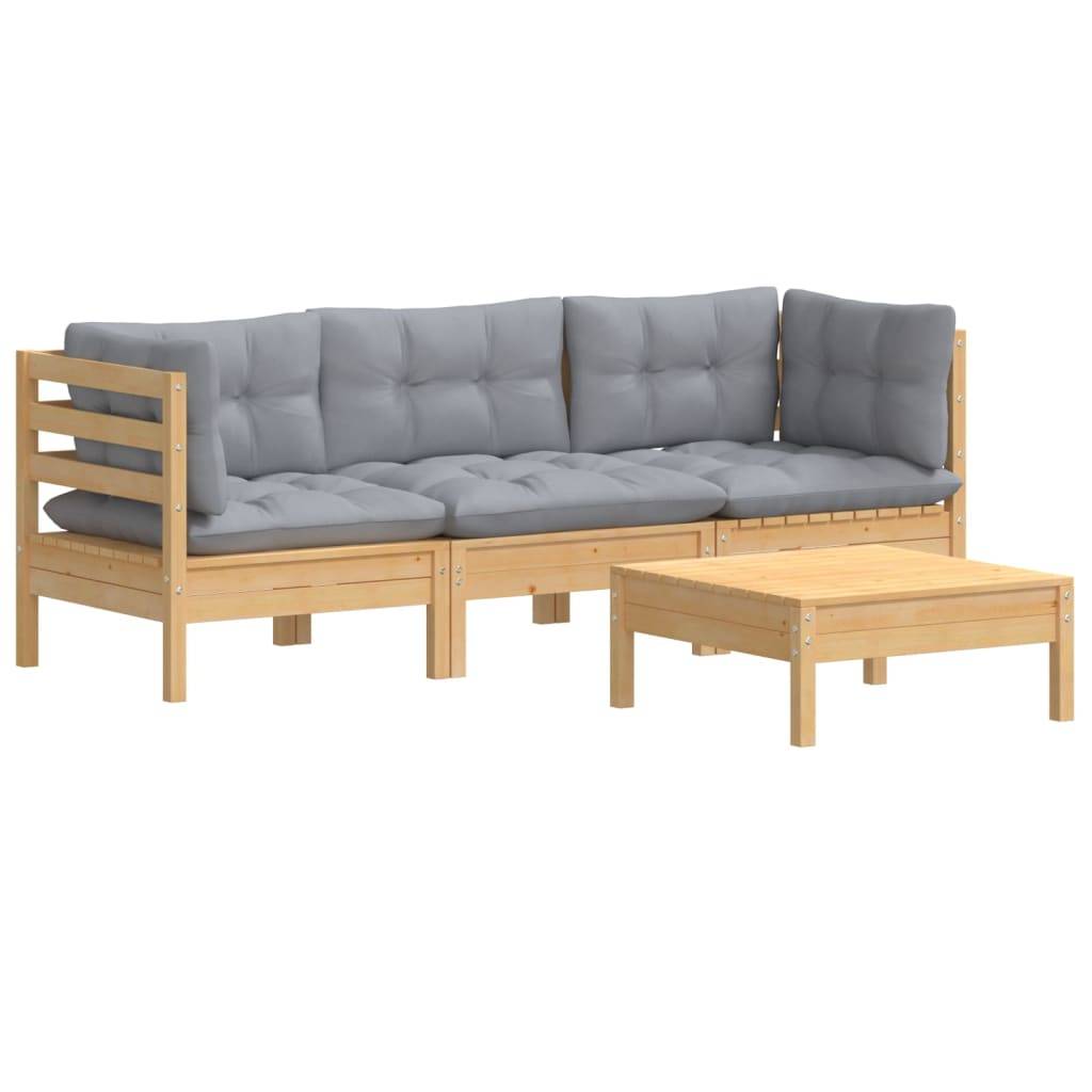 vidaXL 4-tlg. Garten-Lounge-Set mit Grauen Kissen Kiefernholz