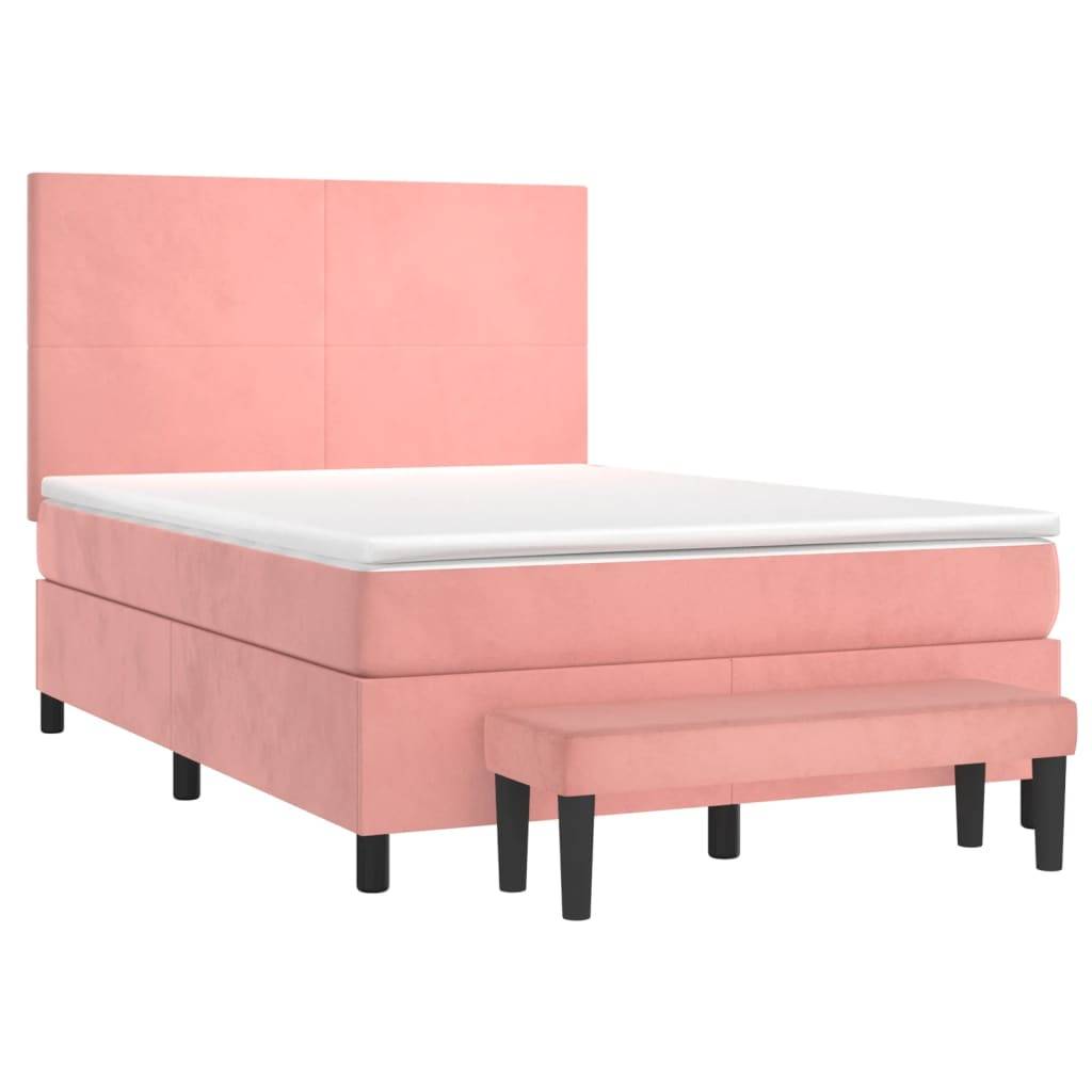 vidaXL Boxspringbett mit Matratze Rosa 140x190 cm Samt