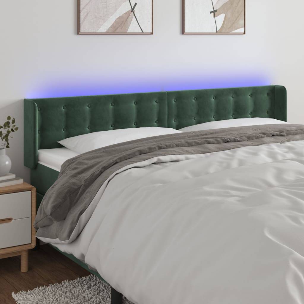 vidaXL LED Kopfteil Dunkelgrün 163x16x78/88 cm Samt